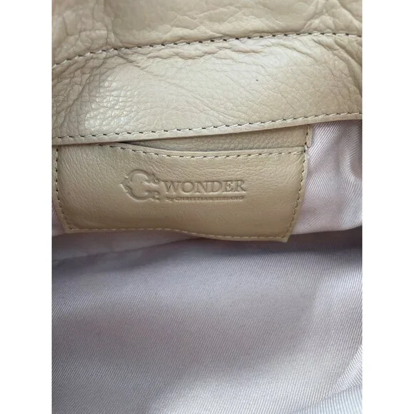 C Wonder by Christian Siriano Genuine Leather Clutch Crossbody Tan Gold Neutral - Picture 6 of 8